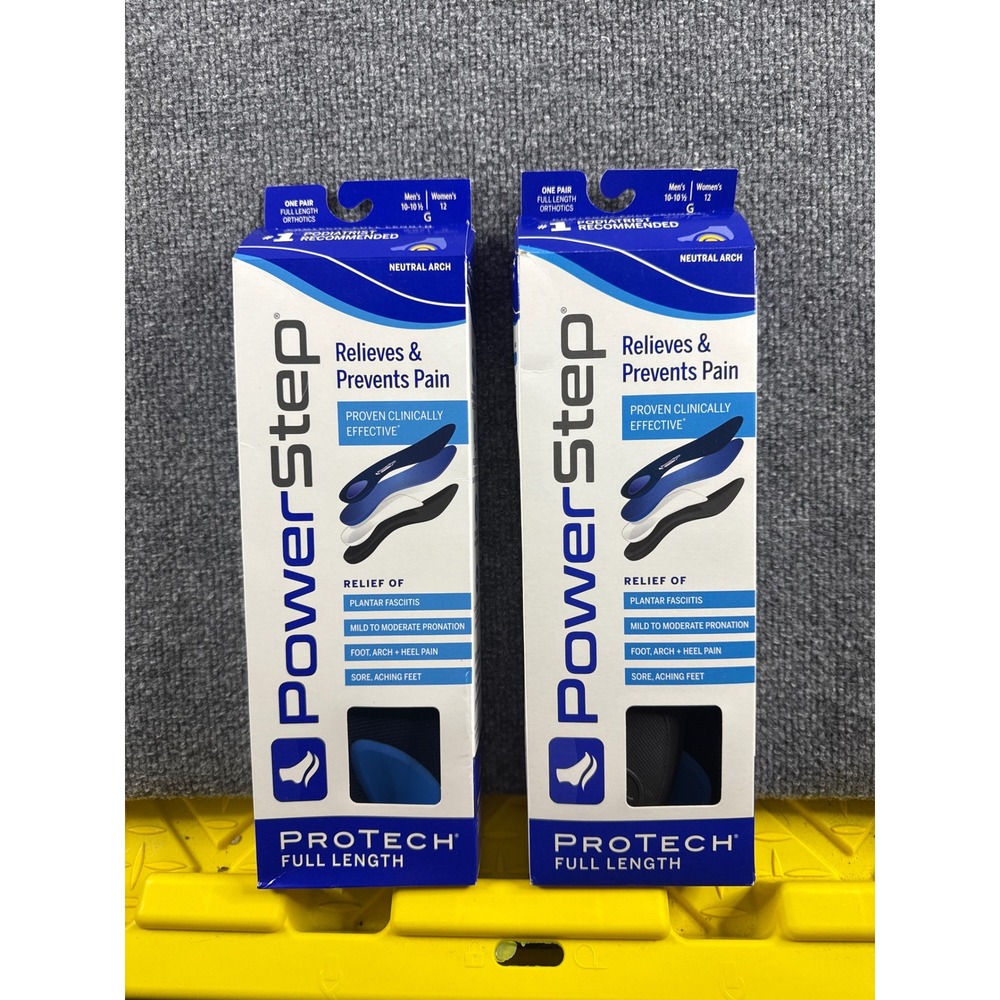 PowerStep ProTech Full Length Orthotic Insoles 2 Pairs Mens 10-10.5 Womens 12 G